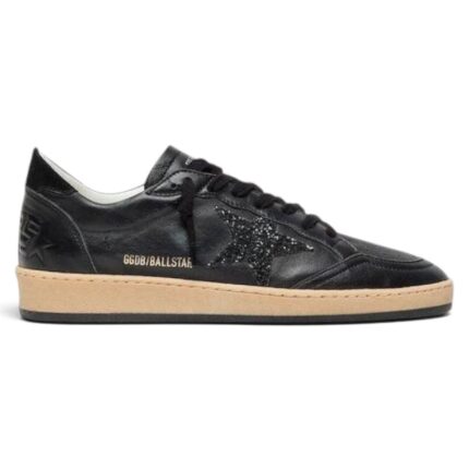 Golden Goose Ball Star in black nappa with black glitter star and suede heel tab