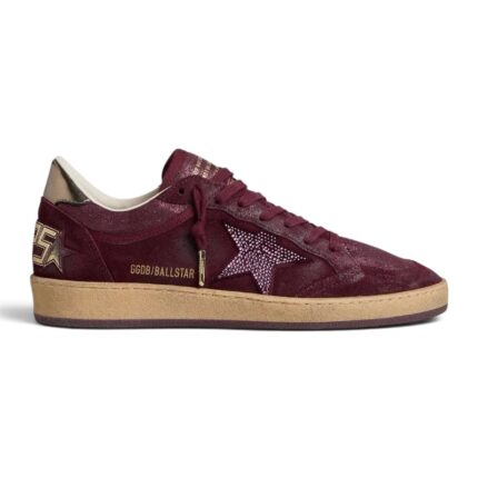 Golden Goose Ball Star in burgundy suede with crystal star and metallic leather heel tab