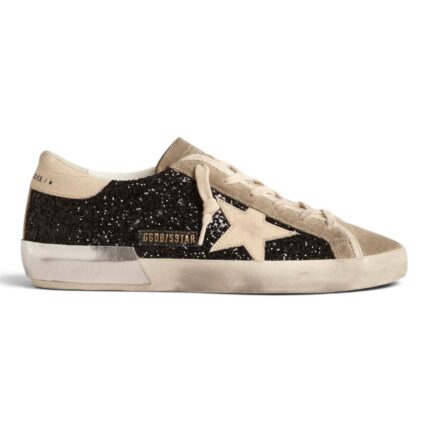 Golden Goose in black glitter with cream star and suede insert