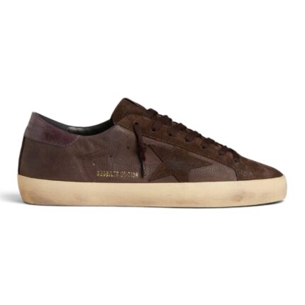 Golden Goose Super-Star LTD in brown nubuck with suede star and purple leather heel tab
