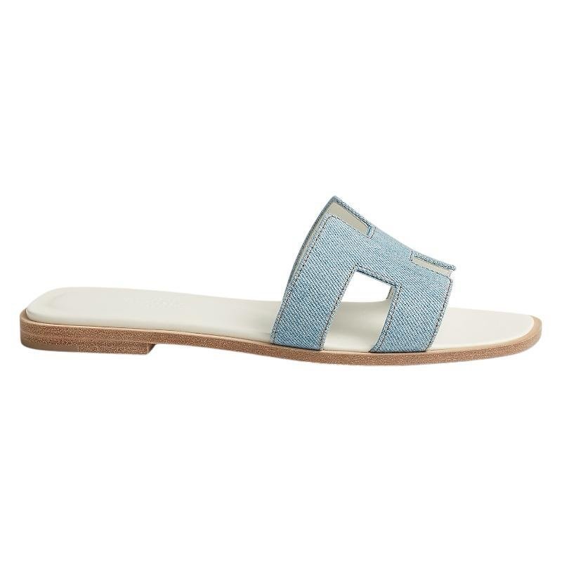 Hermes Blue Denim Oran Flat Sandals