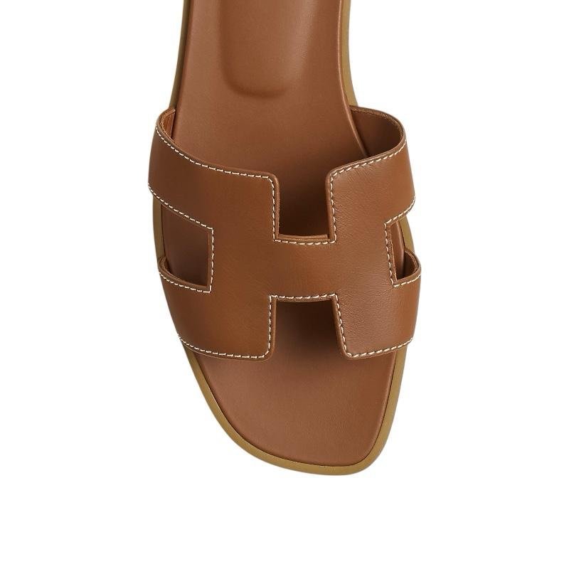Hermes Brown Leather Oran FlatSandals - Image 4