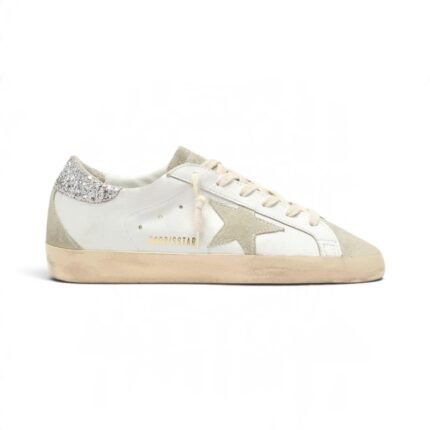 Golden Goose Women's Super-Star with gray star and silver glitter heel tab