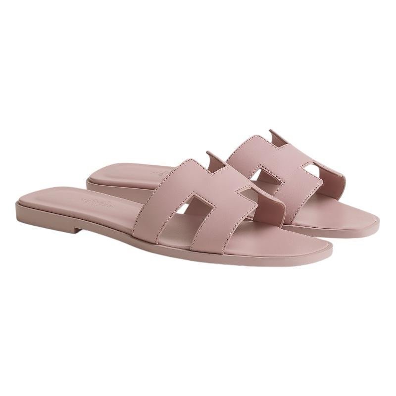 HERMES Box Calfskin Oran Sandals Rose Pale - Image 2